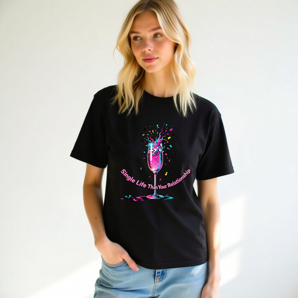 Unisex Staple T-Shirt - Single Life Than Your Relationship, Vibrant Champagne Splash Design - Image 11