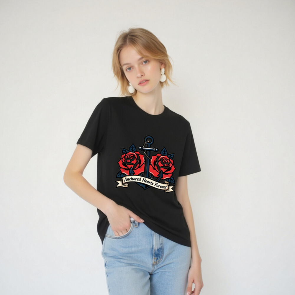 Anchored Hearts Forever Anchor Rose T-Shirt - Unisex Staple Tee - Image 2