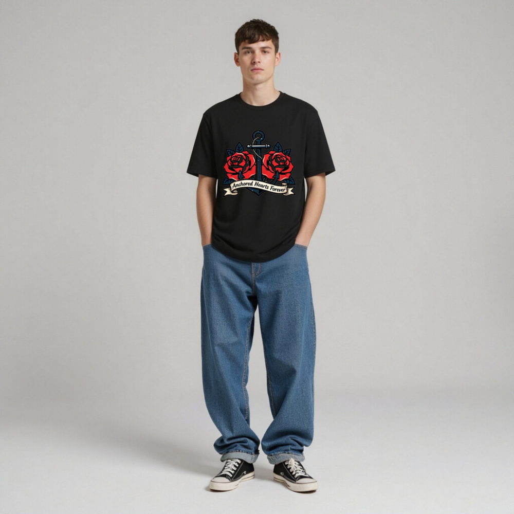 Anchored Hearts Forever Anchor Rose T-Shirt - Unisex Staple Tee - Image 4