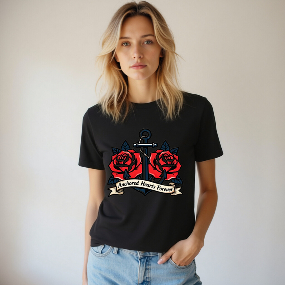Anchored Hearts Forever Anchor Rose T-Shirt - Unisex Staple Tee - Image 5