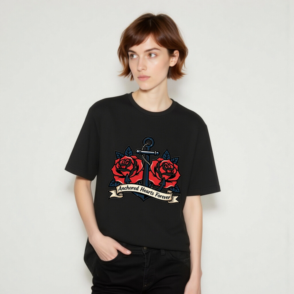 Anchored Hearts Forever Anchor Rose T-Shirt - Unisex Staple Tee - Image 6