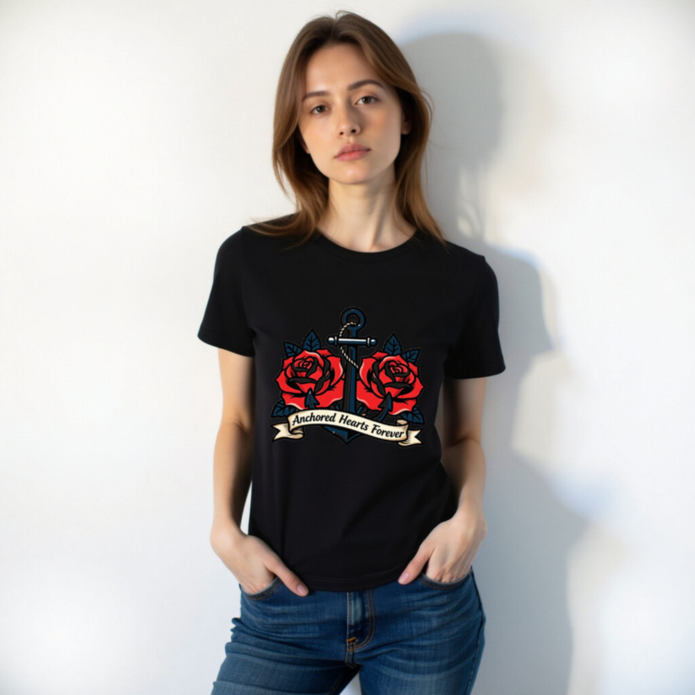 Anchored Hearts Forever Anchor Rose T-Shirt - Unisex Staple Tee - Image 7