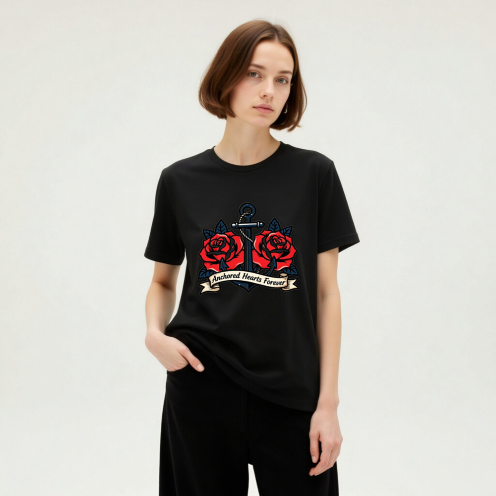 Anchored Hearts Forever Anchor Rose T-Shirt - Unisex Staple Tee - Image 8