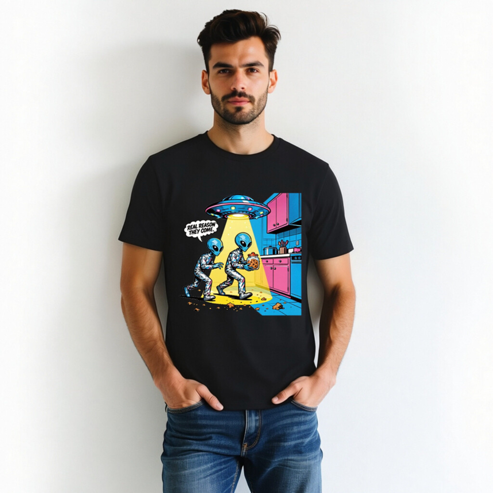 Unisex Organic Cotton T-Shirt - Alien Cookie Theft Graphic Tee - Image 3