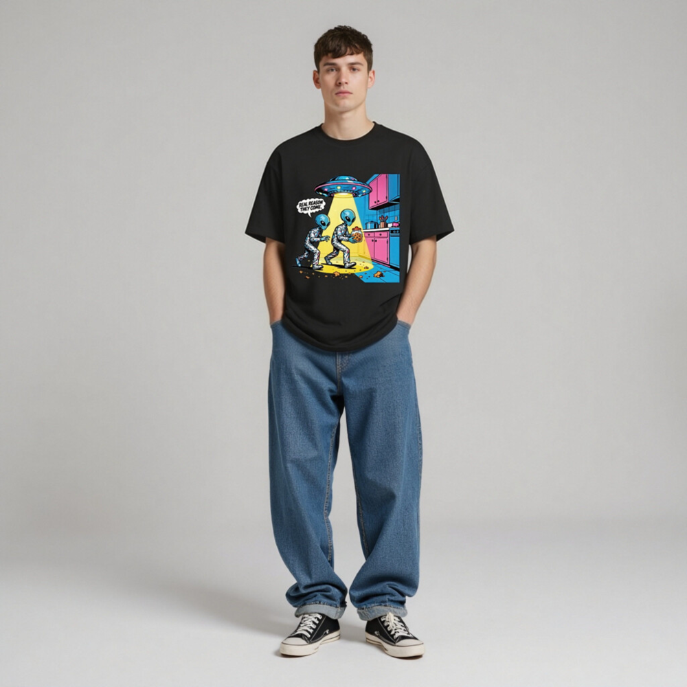 Unisex Organic Cotton T-Shirt - Alien Cookie Theft Graphic Tee - Image 4