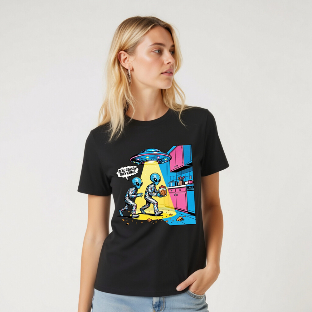 Unisex Organic Cotton T-Shirt - Alien Cookie Theft Graphic Tee - Image 5