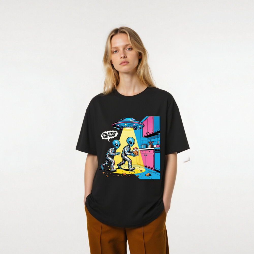 Unisex Organic Cotton T-Shirt - Alien Cookie Theft Graphic Tee - Image 6