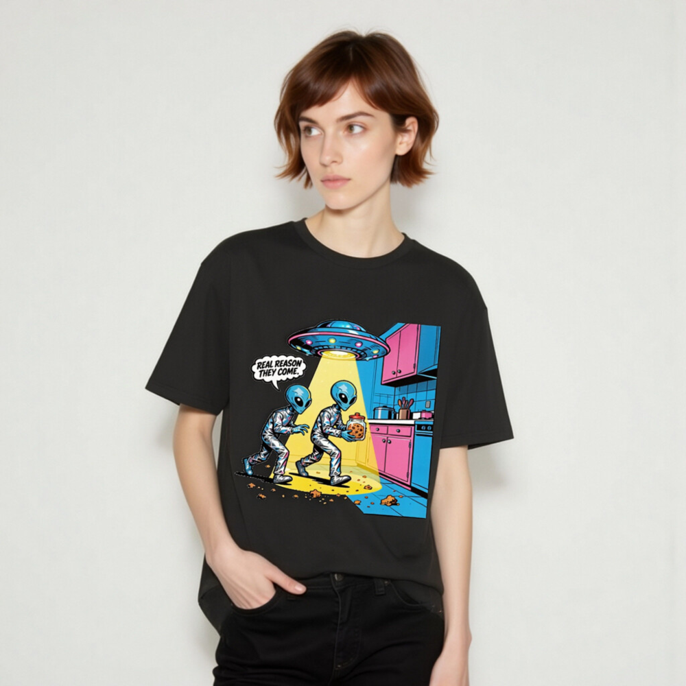 Unisex Organic Cotton T-Shirt - Alien Cookie Theft Graphic Tee - Image 7