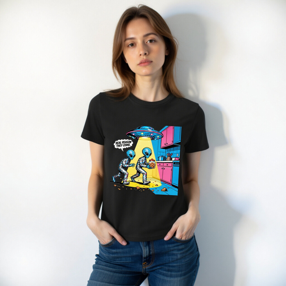 Unisex Organic Cotton T-Shirt - Alien Cookie Theft Graphic Tee - Image 8