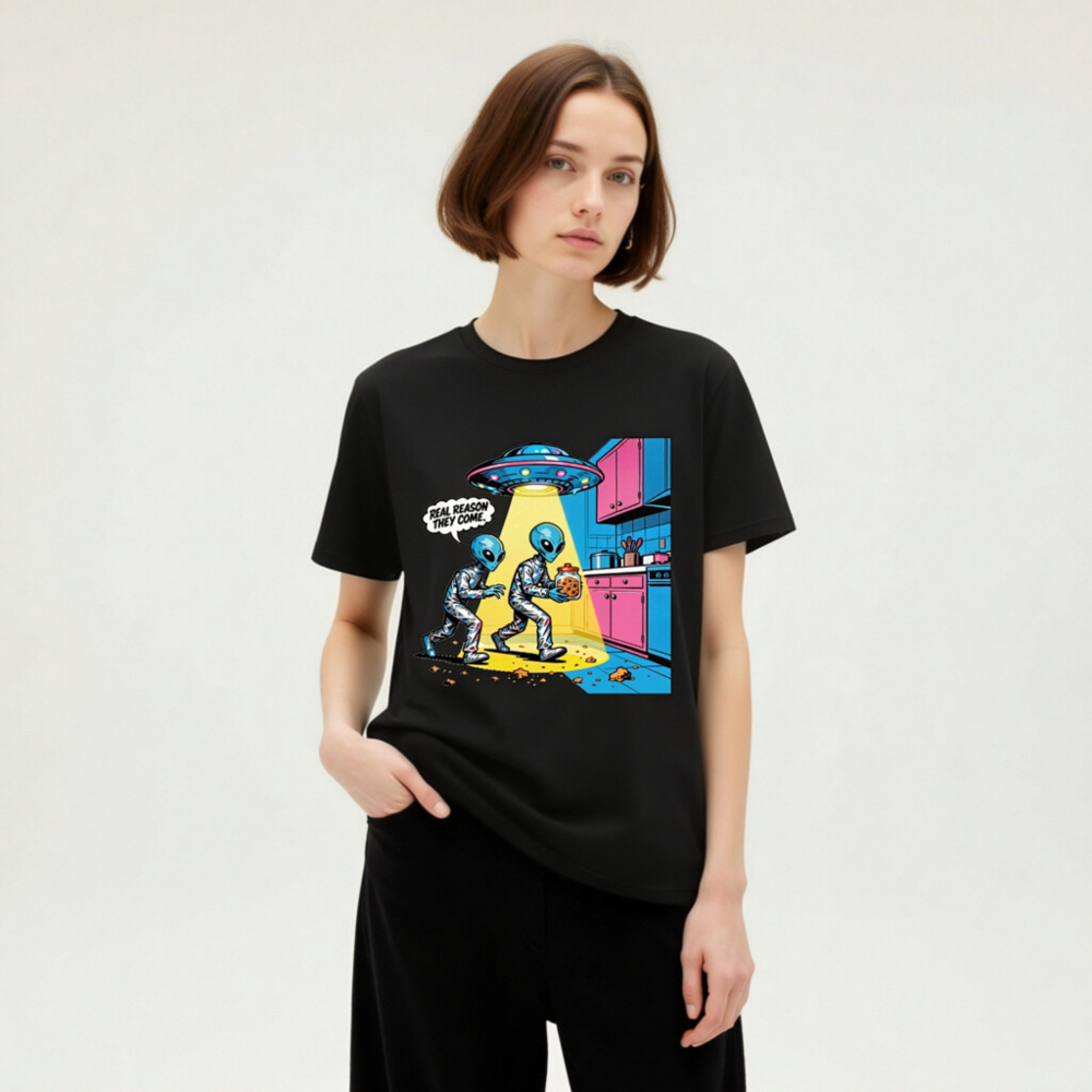 Unisex Organic Cotton T-Shirt - Alien Cookie Theft Graphic Tee - Image 9