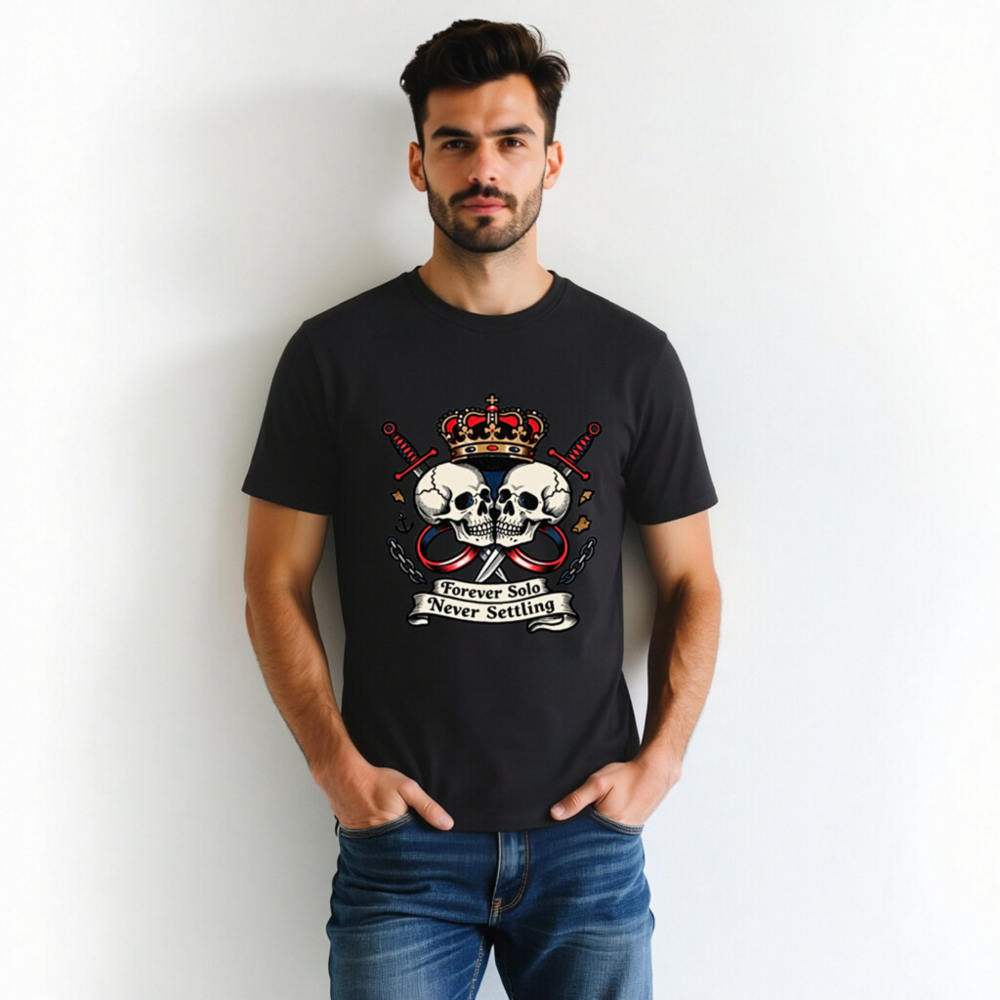 Unisex Organic Cotton T-Shirt - Forever Solo Never Settling Skull Crown Design - Image 3