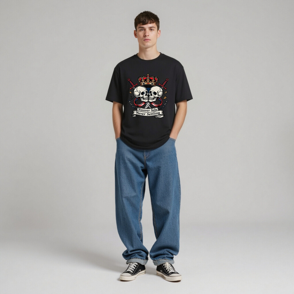 Unisex Organic Cotton T-Shirt - Forever Solo Never Settling Skull Crown Design - Image 4