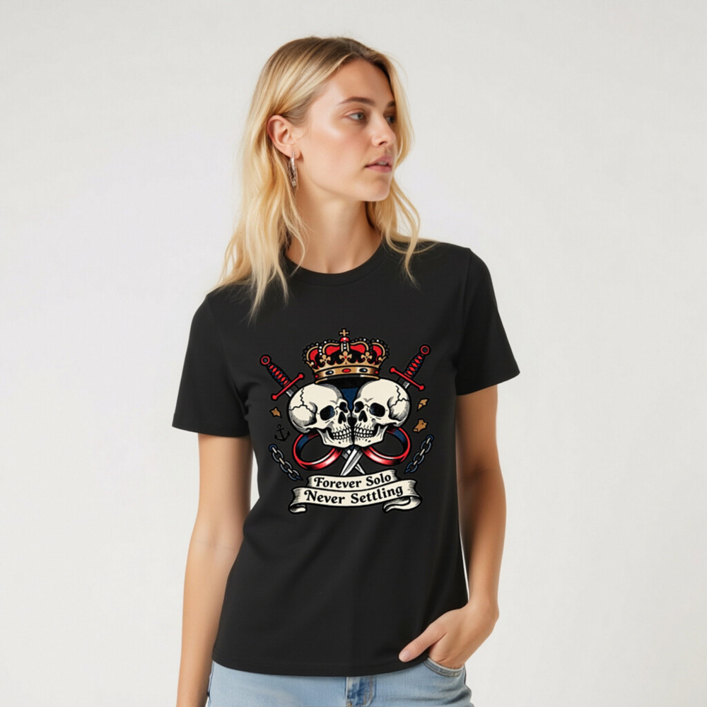 Unisex Organic Cotton T-Shirt - Forever Solo Never Settling Skull Crown Design - Image 5