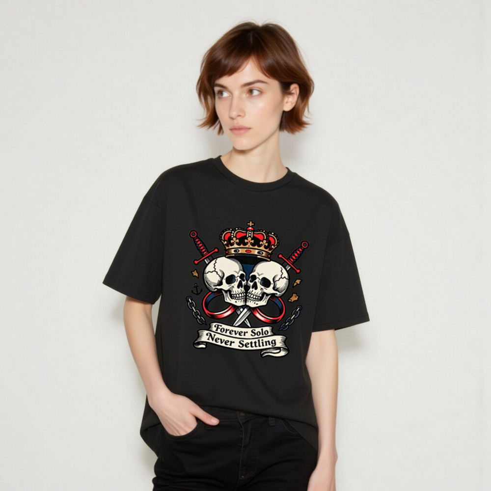 Unisex Organic Cotton T-Shirt - Forever Solo Never Settling Skull Crown Design - Image 7