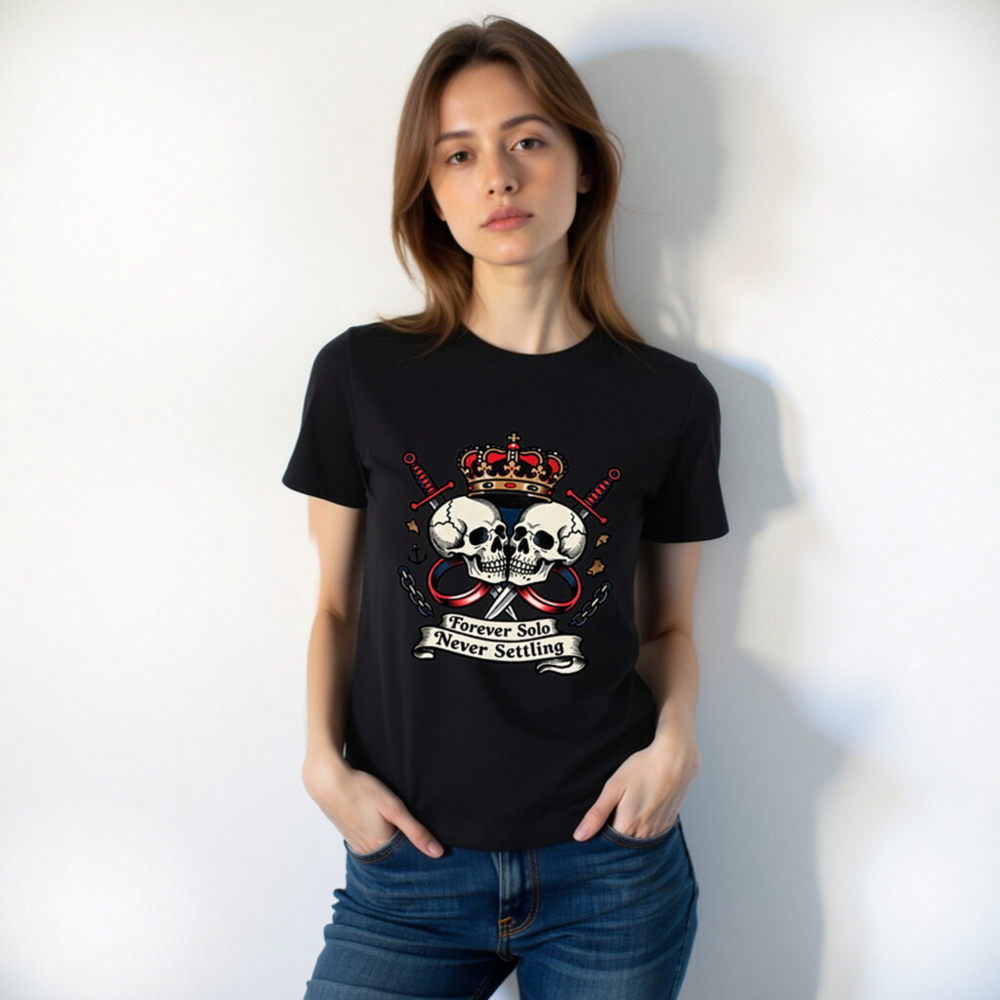 Unisex Organic Cotton T-Shirt - Forever Solo Never Settling Skull Crown Design - Image 8