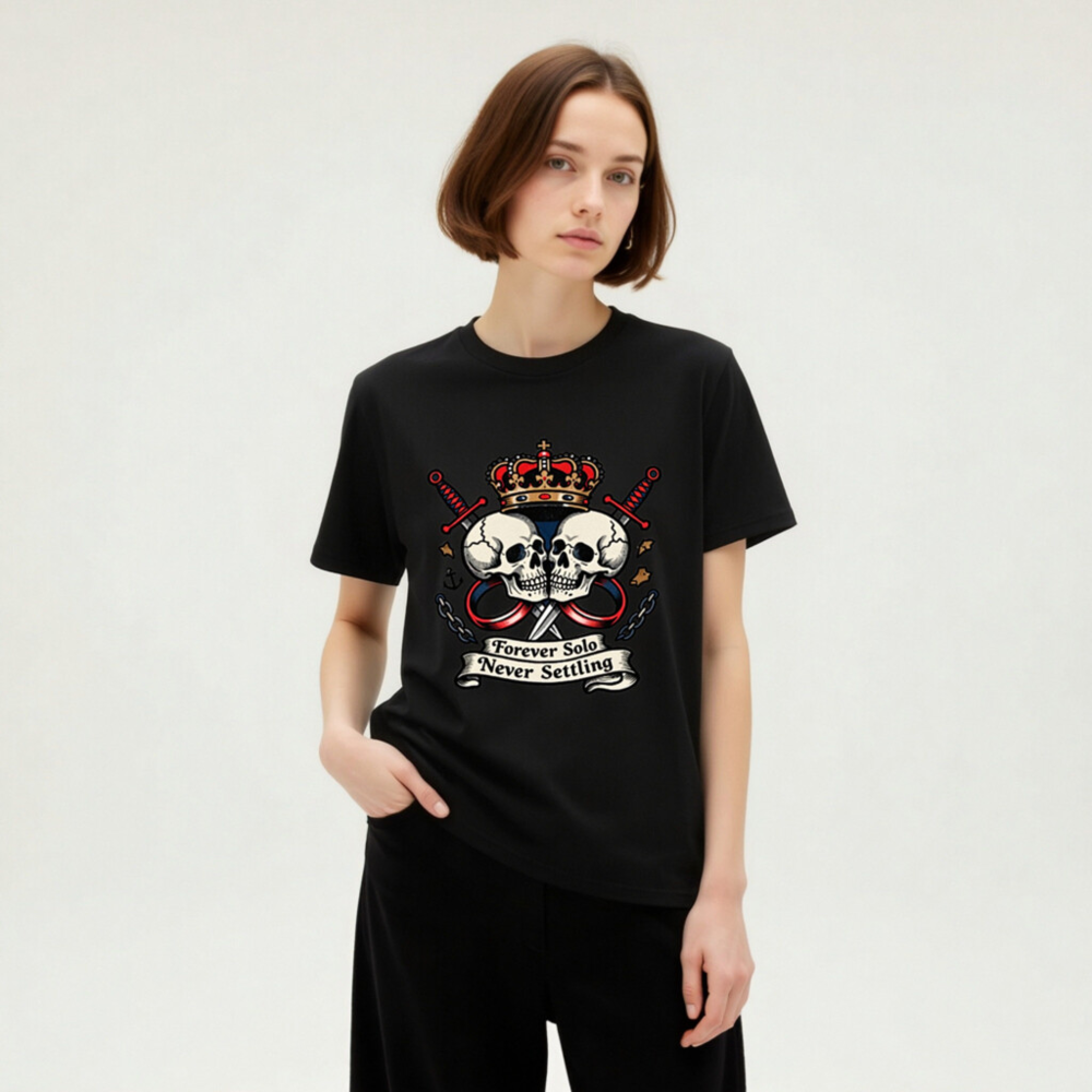 Unisex Organic Cotton T-Shirt - Forever Solo Never Settling Skull Crown Design - Image 9