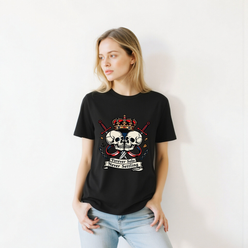 Unisex Organic Cotton T-Shirt - Forever Solo Never Settling Skull Crown Design - Image 11