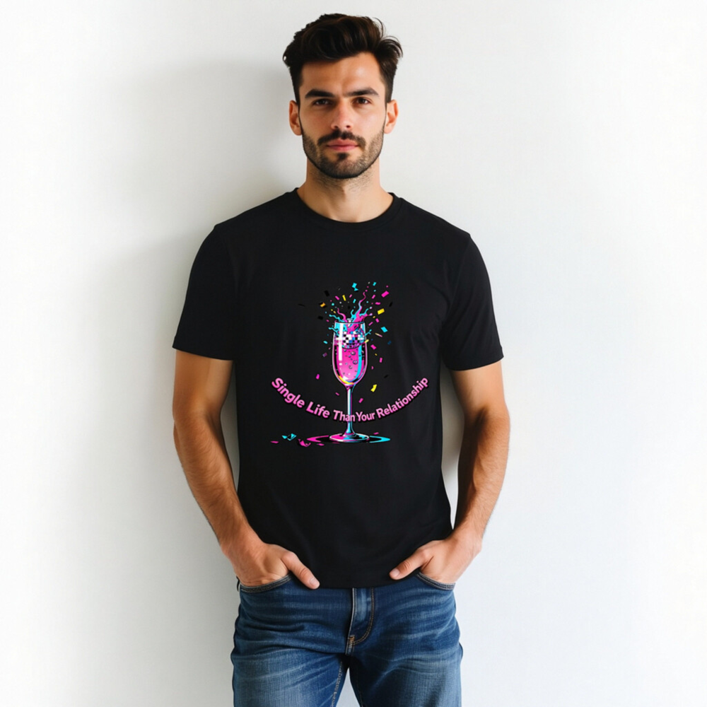 Unisex Organic Cotton T-Shirt - Single Life Than Your Relationship, Vibrant Disco Glass Design - Image 3