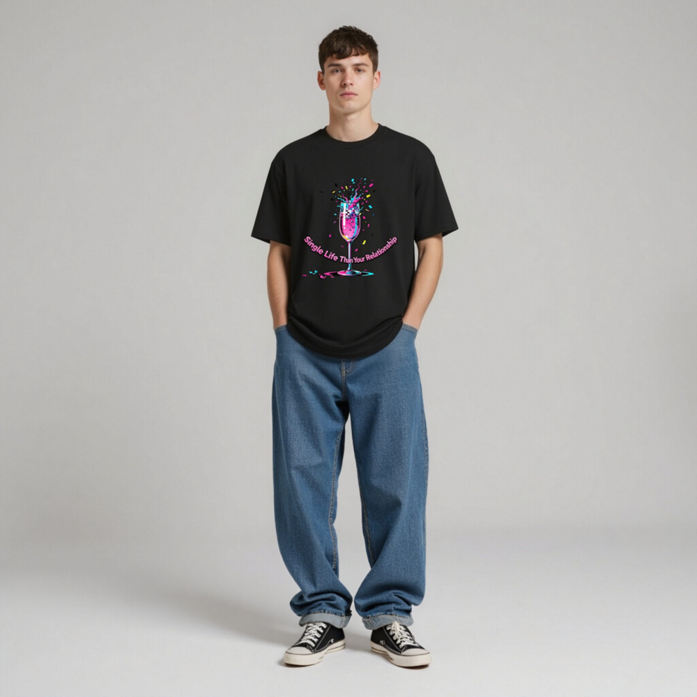 Unisex Organic Cotton T-Shirt - Single Life Than Your Relationship, Vibrant Disco Glass Design - Image 4