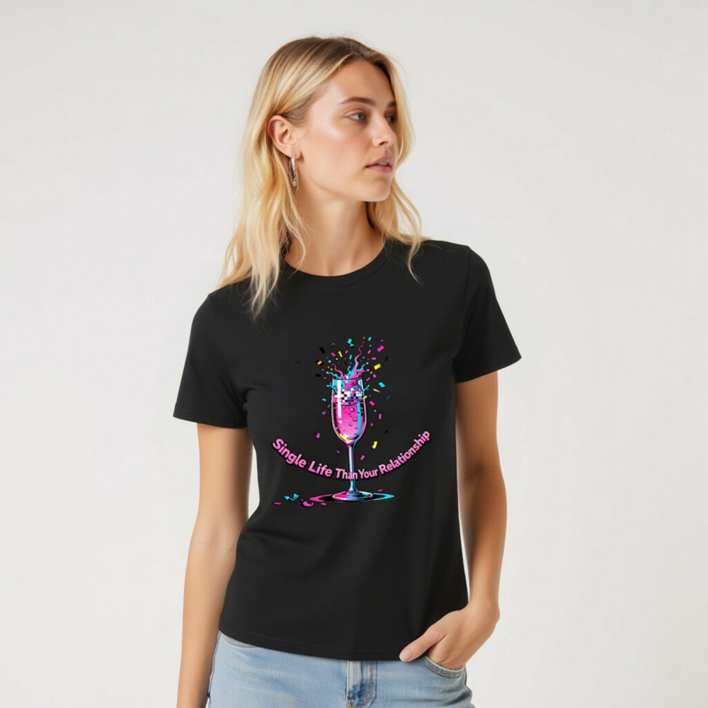 Unisex Organic Cotton T-Shirt - Single Life Than Your Relationship, Vibrant Disco Glass Design - Image 5
