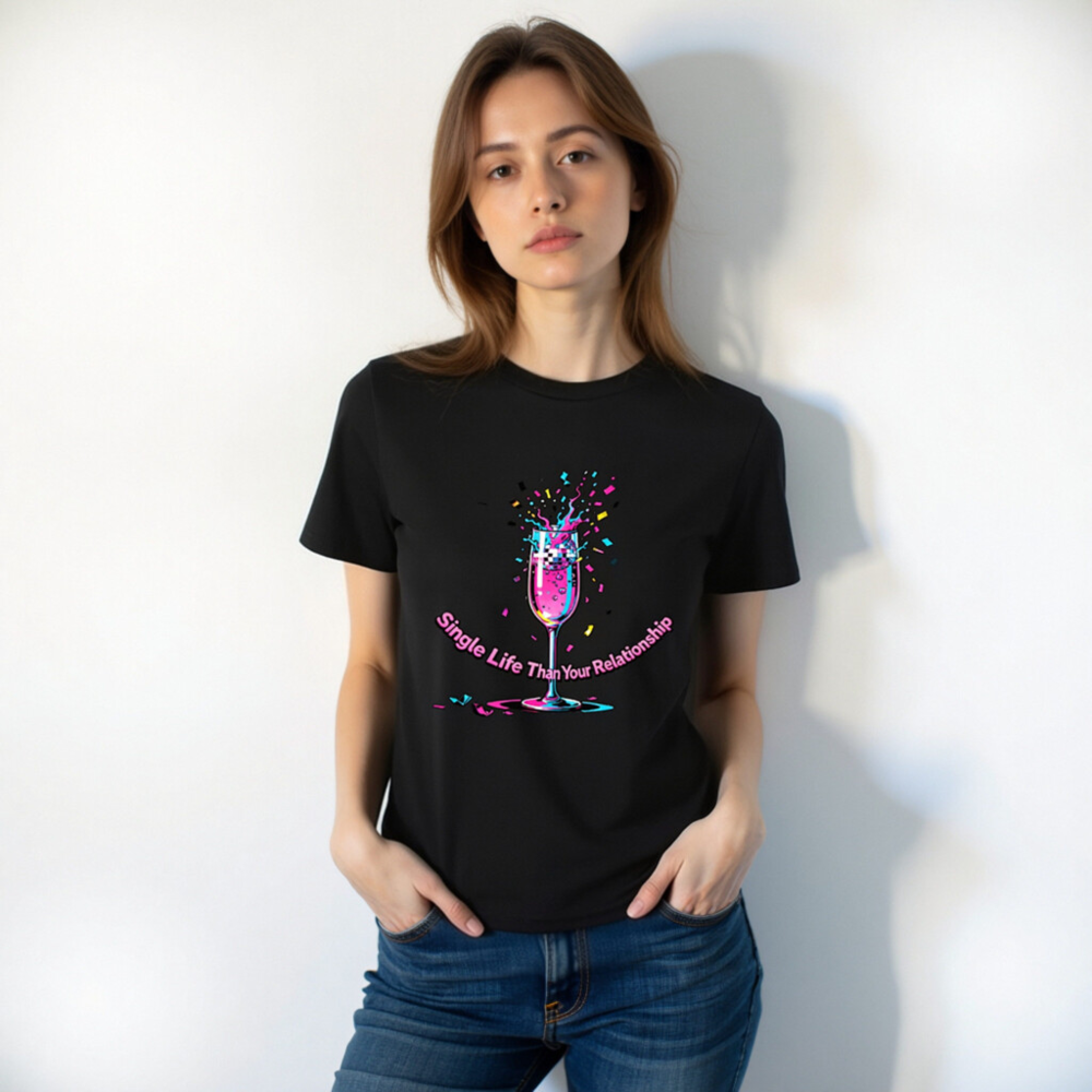 Unisex Organic Cotton T-Shirt - Single Life Than Your Relationship, Vibrant Disco Glass Design - Image 8