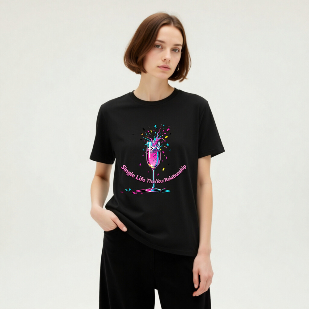 Unisex Organic Cotton T-Shirt - Single Life Than Your Relationship, Vibrant Disco Glass Design - Image 9