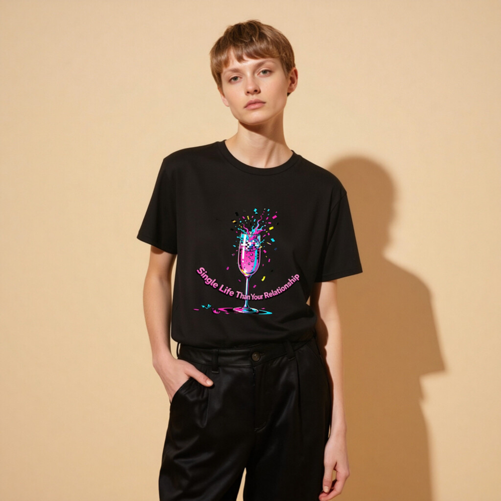 Unisex Organic Cotton T-Shirt - Single Life Than Your Relationship, Vibrant Disco Glass Design - Image 10