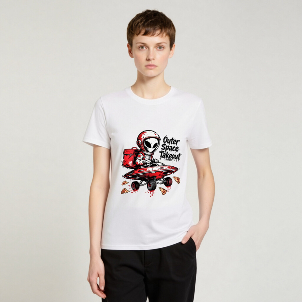Unisex Organic Cotton T-Shirt - Outer Space Takeout Alien Pizza Delivery - Image 4