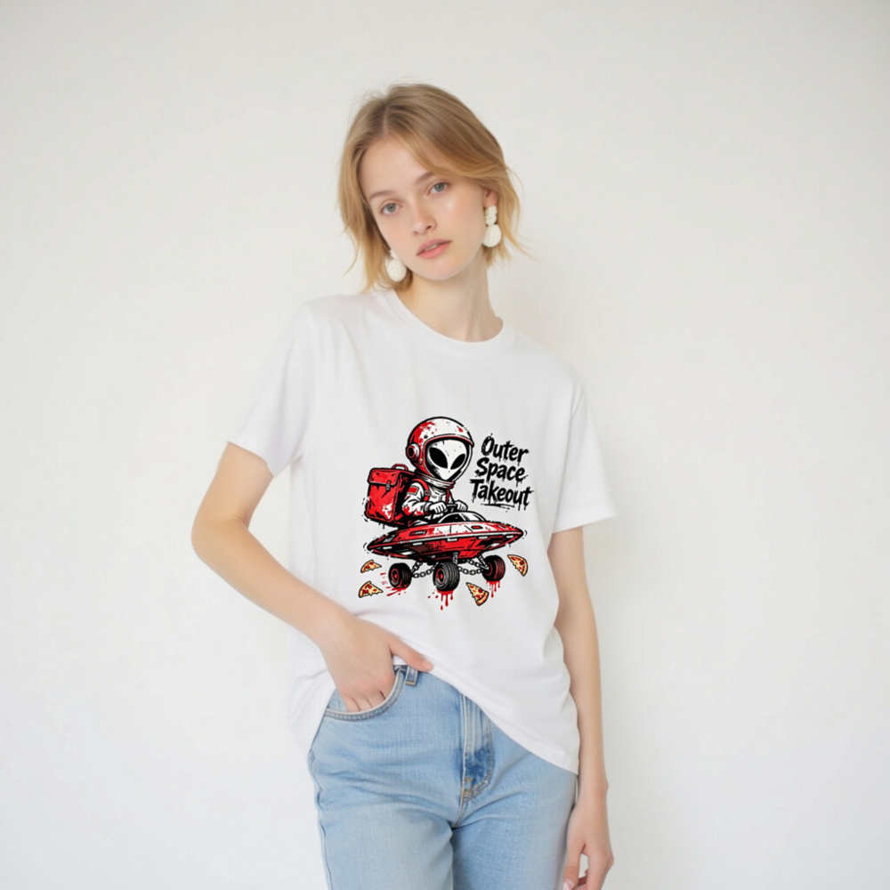 Unisex Organic Cotton T-Shirt - Outer Space Takeout Alien Pizza Delivery - Image 6