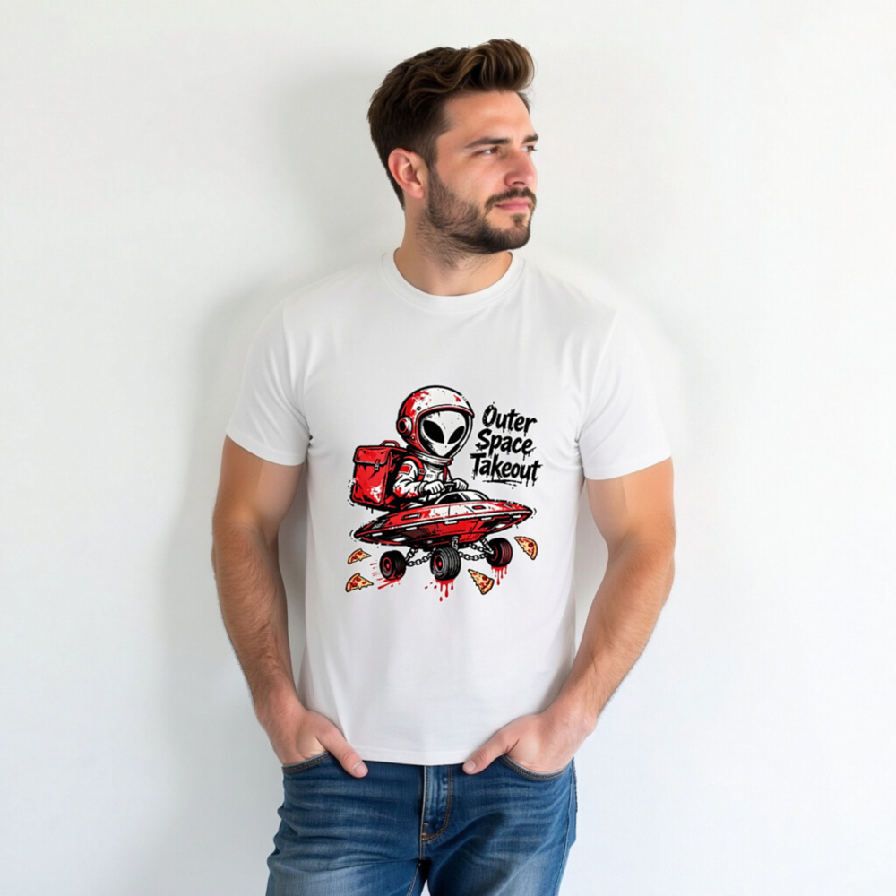 Unisex Organic Cotton T-Shirt - Outer Space Takeout Alien Pizza Delivery - Image 7