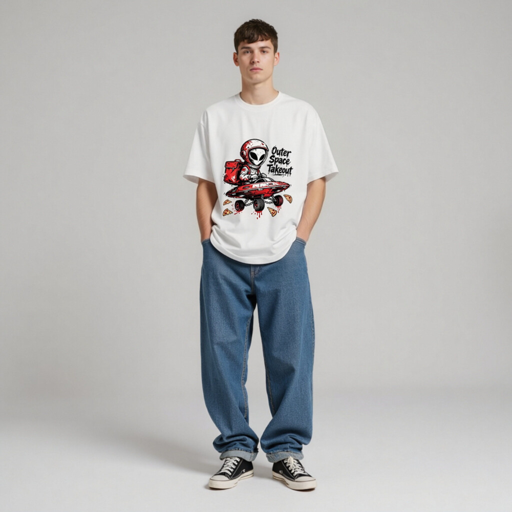 Unisex Organic Cotton T-Shirt - Outer Space Takeout Alien Pizza Delivery - Image 8