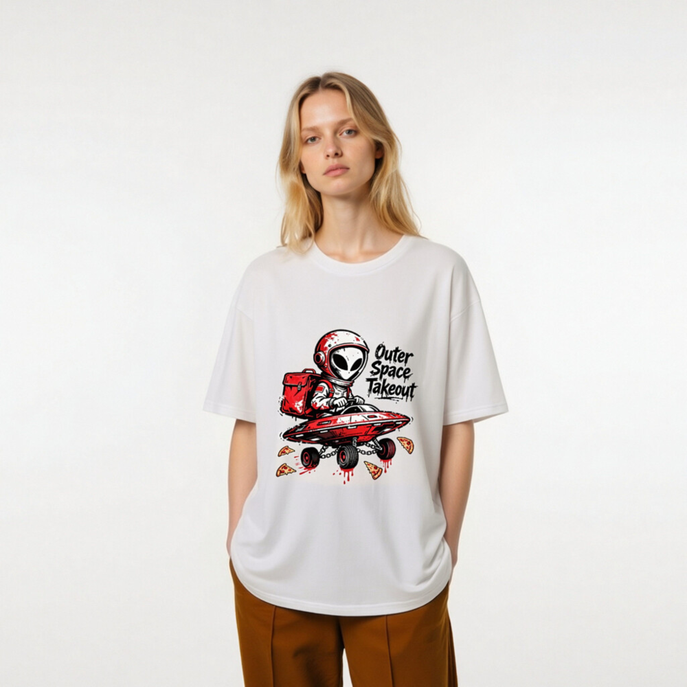 Unisex Organic Cotton T-Shirt - Outer Space Takeout Alien Pizza Delivery - Image 9