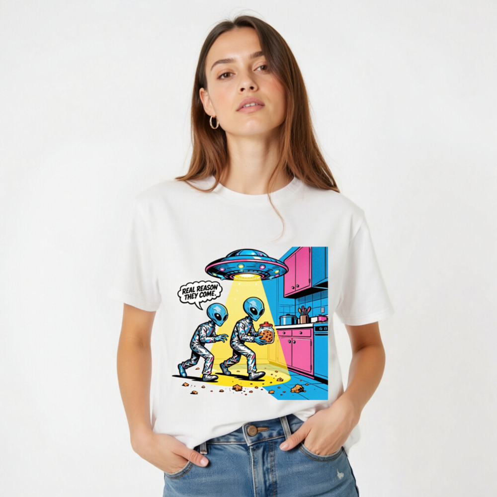 Unisex Organic Cotton T-Shirt - Alien Cookie Theft Comic Graphic Tee - Image 5