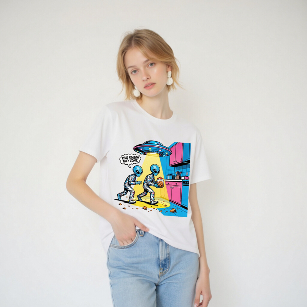 Unisex Organic Cotton T-Shirt - Alien Cookie Theft Comic Graphic Tee - Image 6