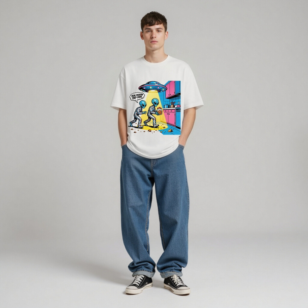 Unisex Organic Cotton T-Shirt - Alien Cookie Theft Comic Graphic Tee - Image 8