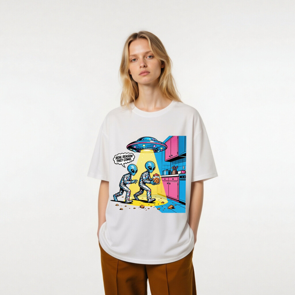 Unisex Organic Cotton T-Shirt - Alien Cookie Theft Comic Graphic Tee - Image 9