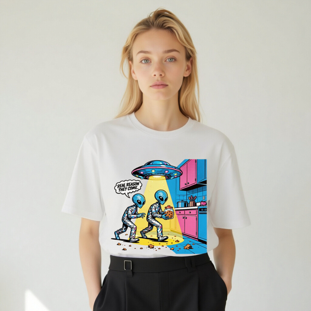 Unisex Organic Cotton T-Shirt - Alien Cookie Theft Comic Graphic Tee - Image 10