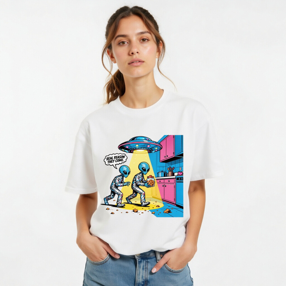 Unisex Organic Cotton T-Shirt - Alien Cookie Theft Comic Graphic Tee - Image 11