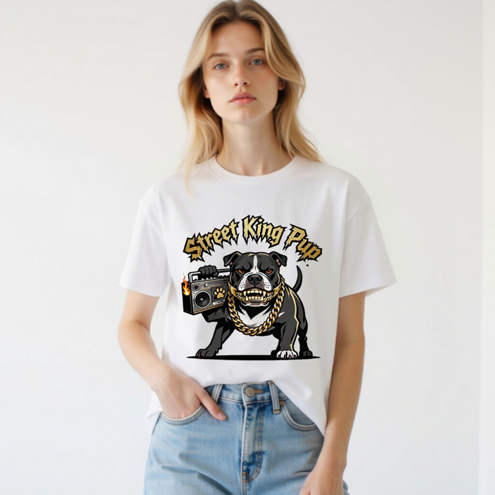 Street King Pup T-Shirt - Unisex Organic Cotton Tee with Boombox Bulldog Graphic - Image 3
