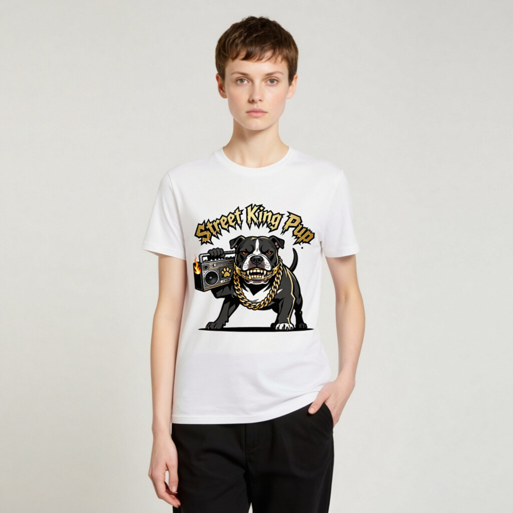 Street King Pup T-Shirt - Unisex Organic Cotton Tee with Boombox Bulldog Graphic - Image 4