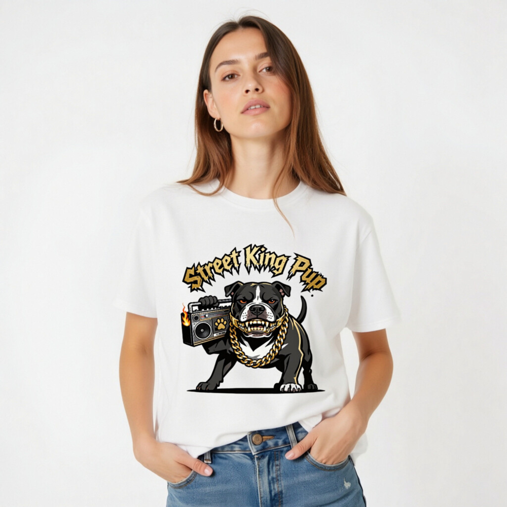 Street King Pup T-Shirt - Unisex Organic Cotton Tee with Boombox Bulldog Graphic - Image 5