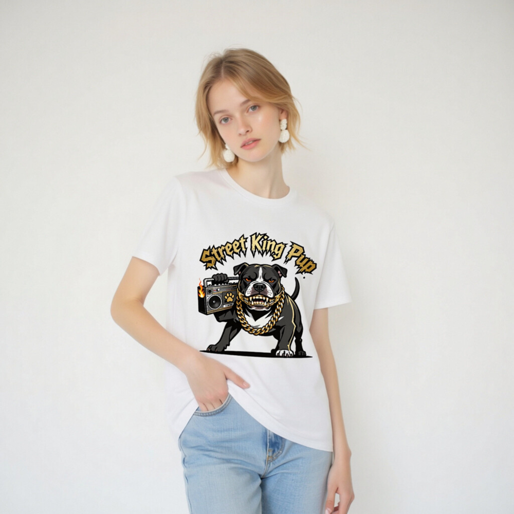 Street King Pup T-Shirt - Unisex Organic Cotton Tee with Boombox Bulldog Graphic - Image 6
