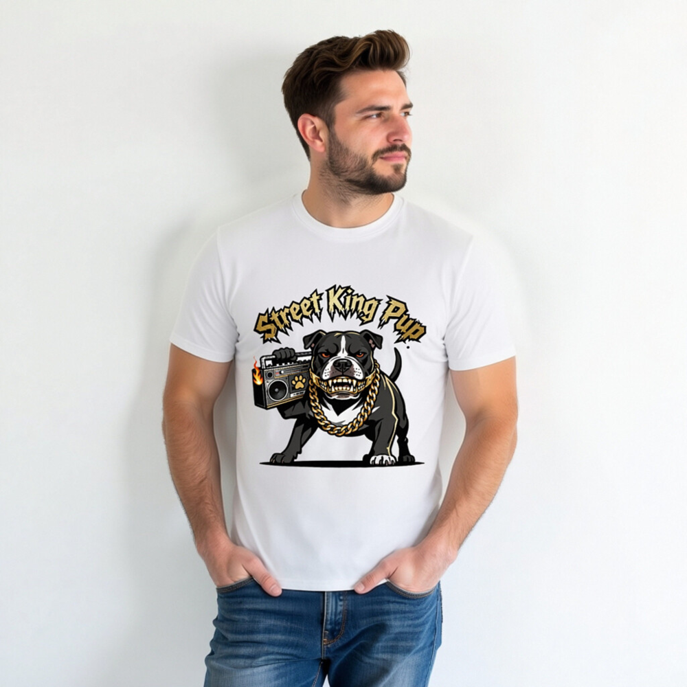 Street King Pup T-Shirt - Unisex Organic Cotton Tee with Boombox Bulldog Graphic - Image 7