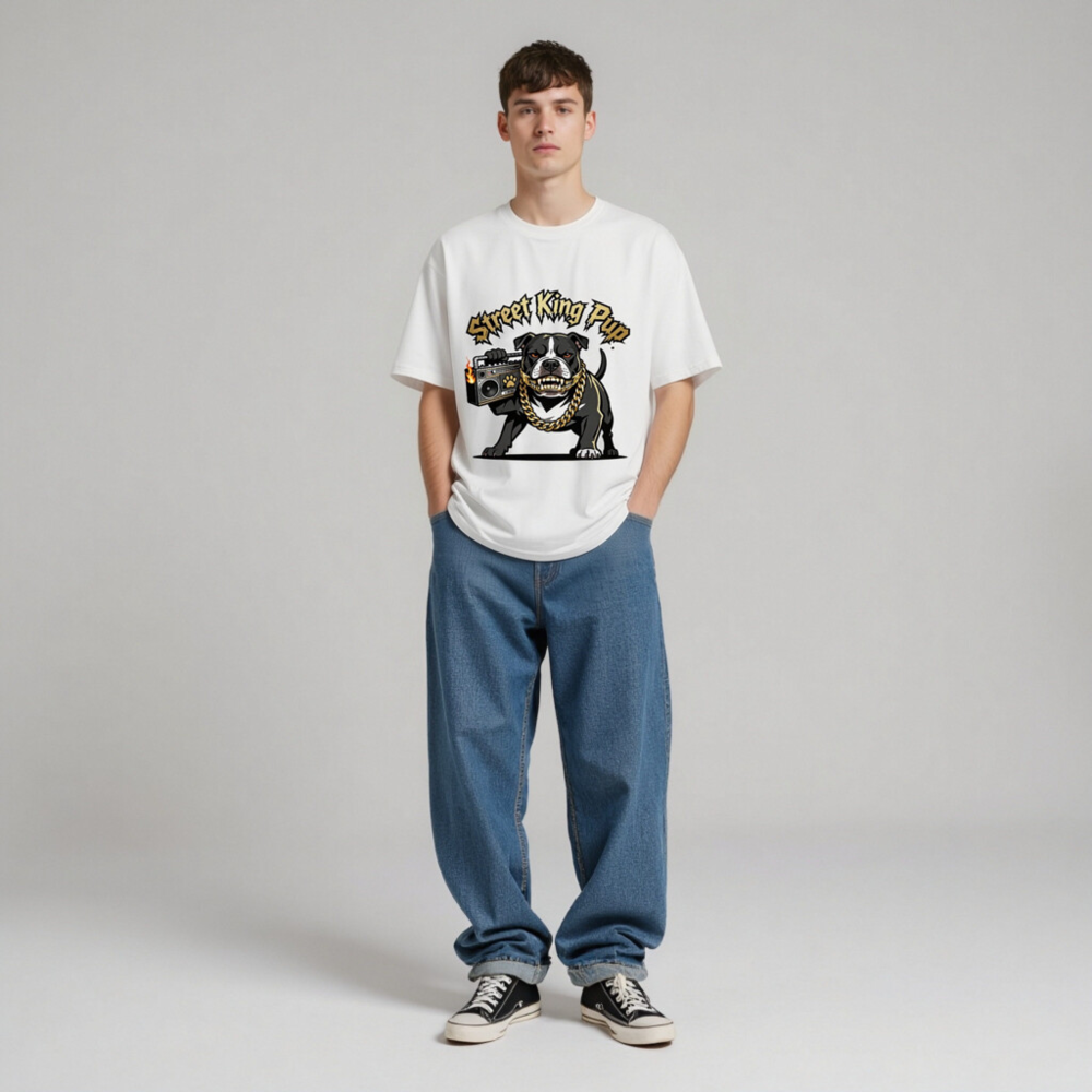 Street King Pup T-Shirt - Unisex Organic Cotton Tee with Boombox Bulldog Graphic - Image 8