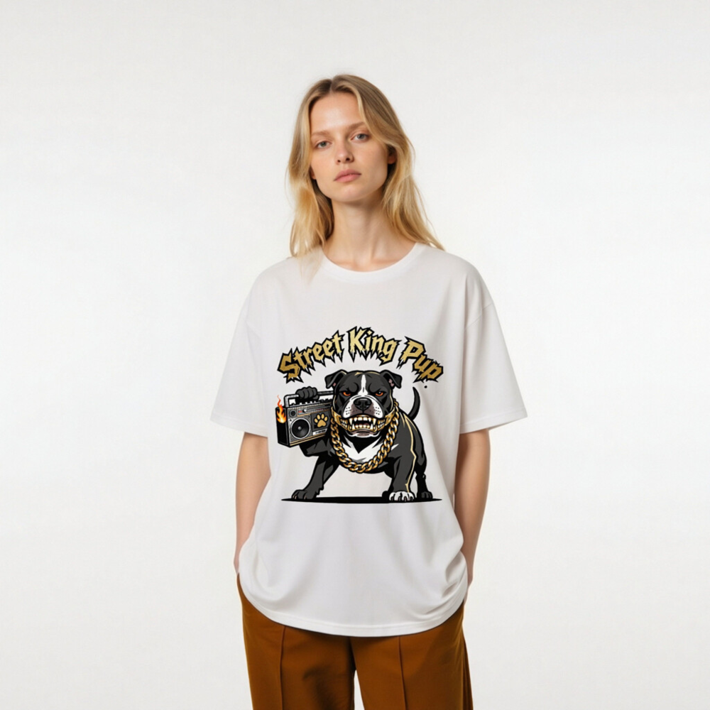 Street King Pup T-Shirt - Unisex Organic Cotton Tee with Boombox Bulldog Graphic - Image 9