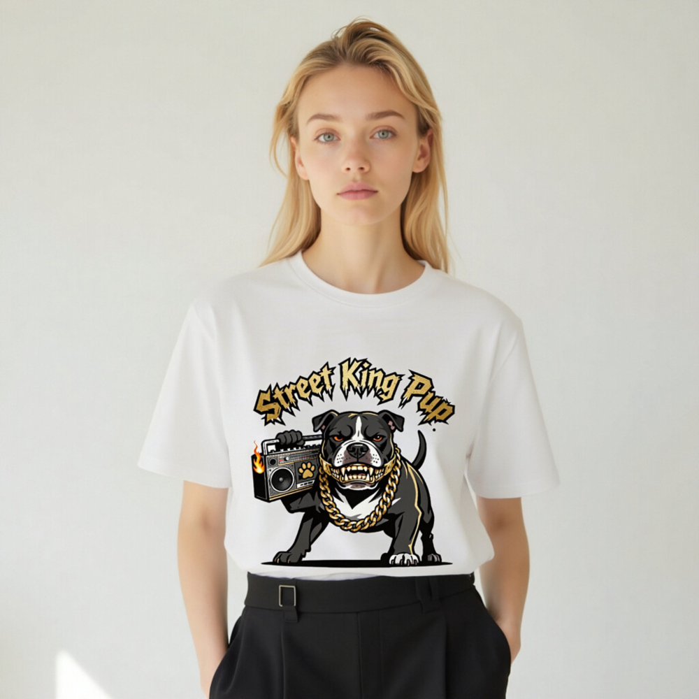 Street King Pup T-Shirt - Unisex Organic Cotton Tee with Boombox Bulldog Graphic - Image 10