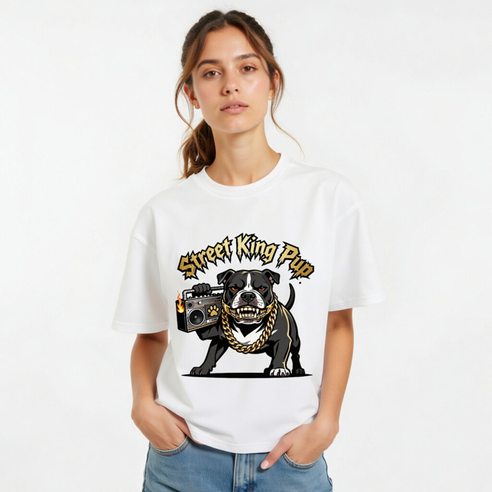 Street King Pup T-Shirt - Unisex Organic Cotton Tee with Boombox Bulldog Graphic - Image 11