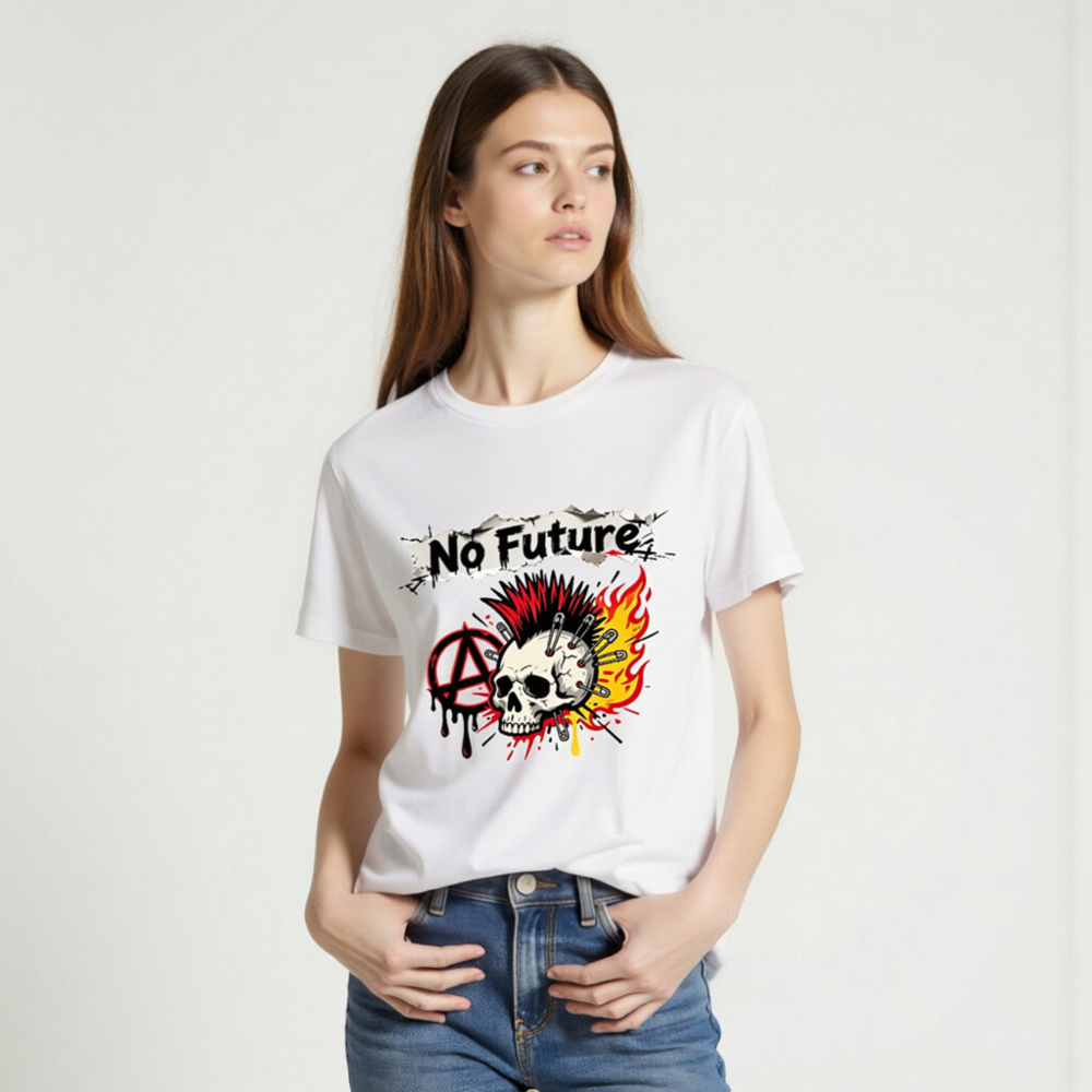No Future Punk Skull T-Shirt - Unisex Organic Cotton Tee - Image 2