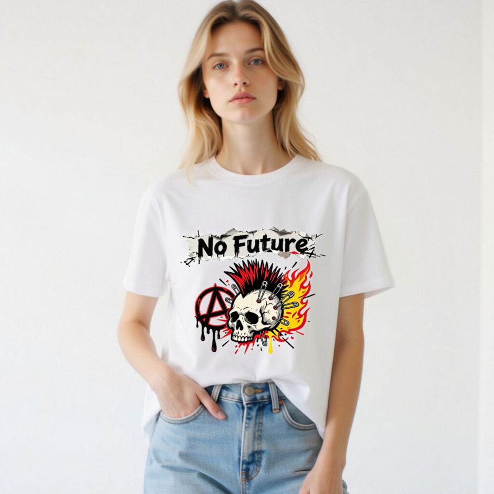 No Future Punk Skull T-Shirt - Unisex Organic Cotton Tee - Image 3