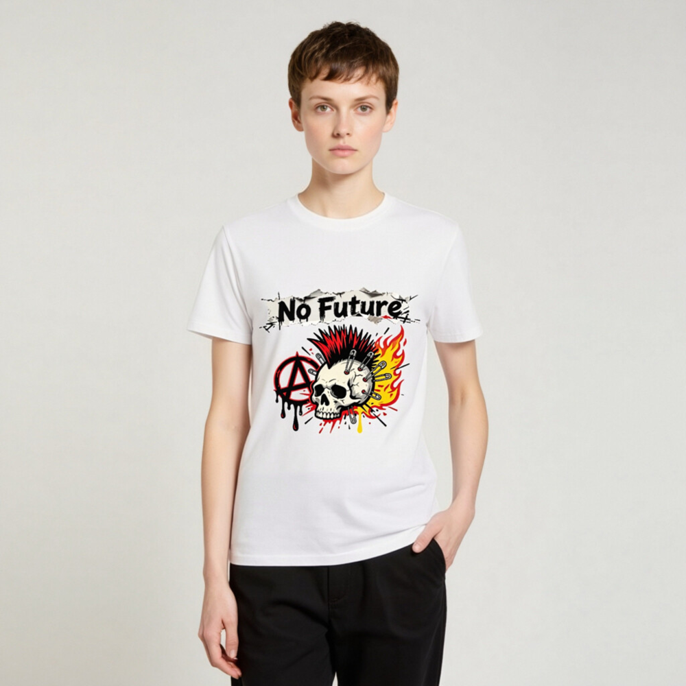 No Future Punk Skull T-Shirt - Unisex Organic Cotton Tee - Image 4